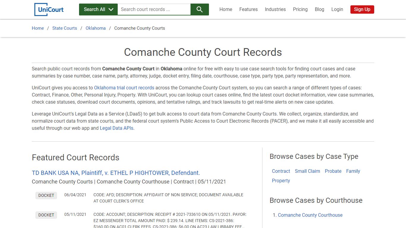 Comanche County Court Records | Oklahoma | UniCourt